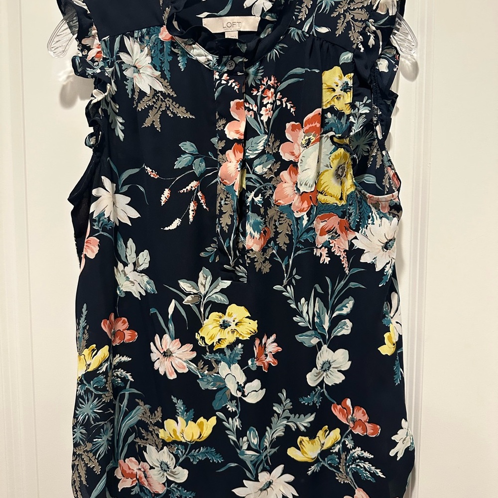 LOFT Floral Sleeveless Blouse - navy with Multicolor